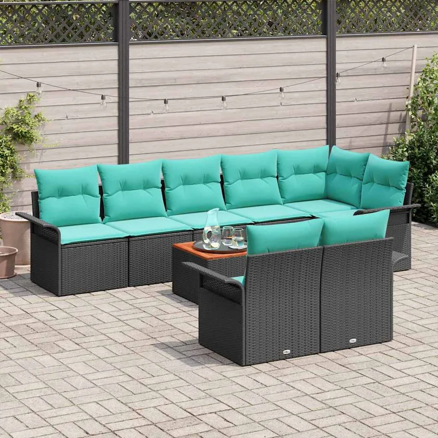 Ensemble de canapé de jardin avec coussin 9 pcs Noir polyrotin - 3