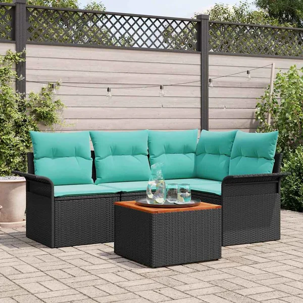 Ensemble de canapé de jardin avec coussin 5 pcs Noir polyrotin
