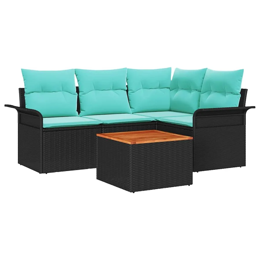 Ensemble de canapé de jardin avec coussin 5 pcs Noir polyrotin - 2