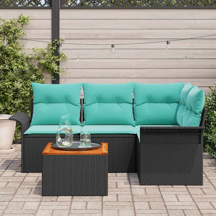 Ensemble de canapé de jardin avec coussin 5 pcs Noir polyrotin - 3