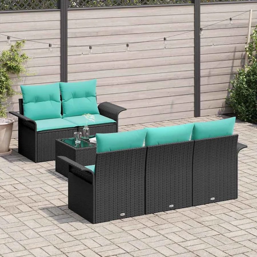 Ensemble de canapé de jardin 6 pcs Noir et turquoise polyrotin - 3