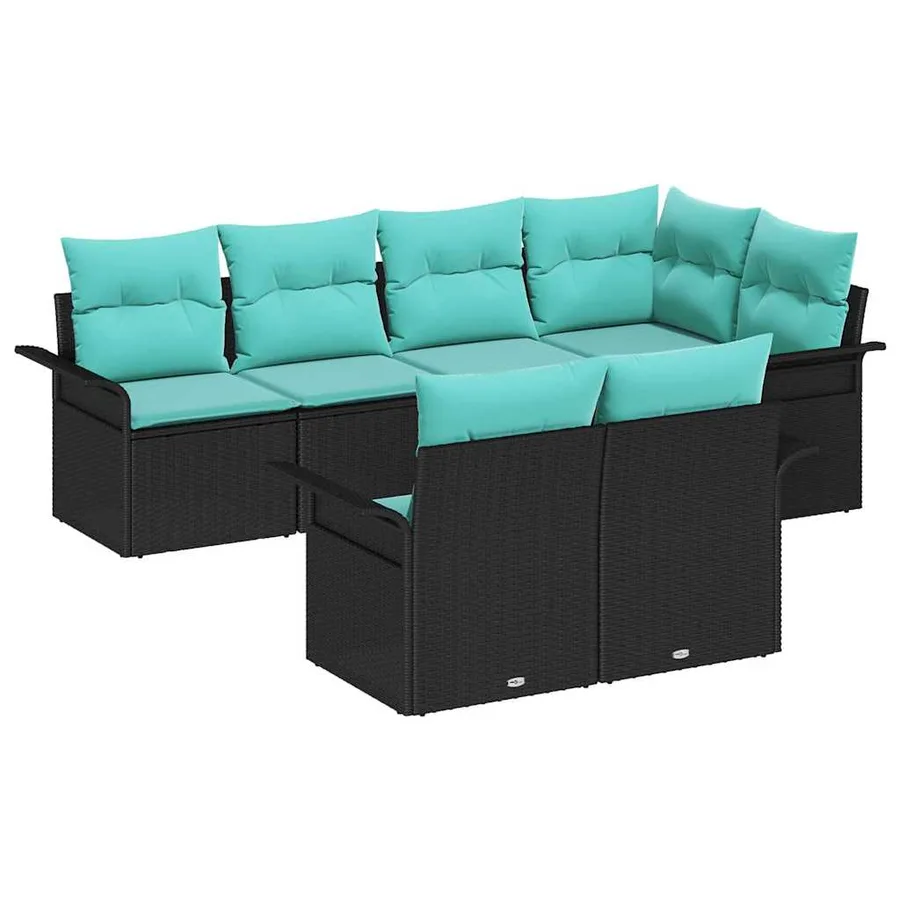 Ensemble de canapé de jardin avec coussin 7 pcs Noir Poly rotin - 2
