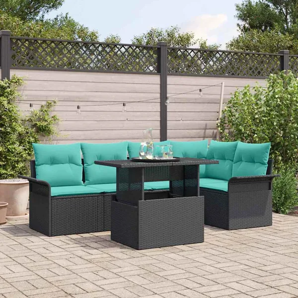 Ensemble de canapé de jardin 6 pcs Noir Poly Rattan