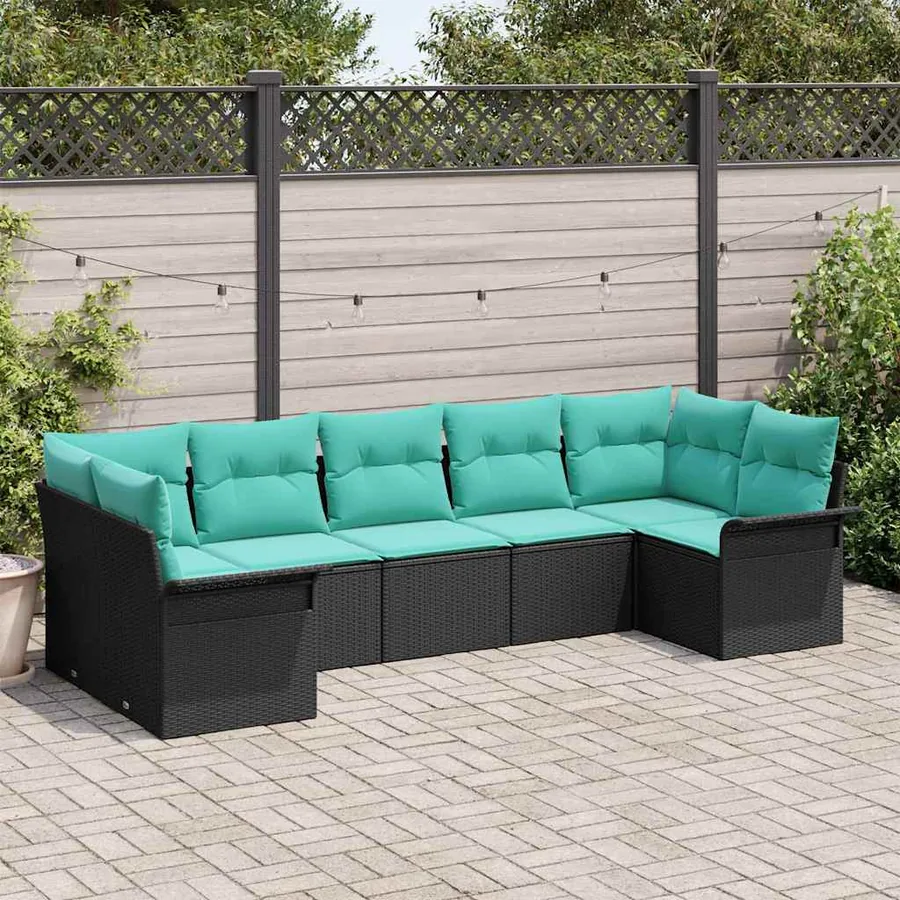 Ensemble de canapé de jardin 7 pcs Noir Poly rotin