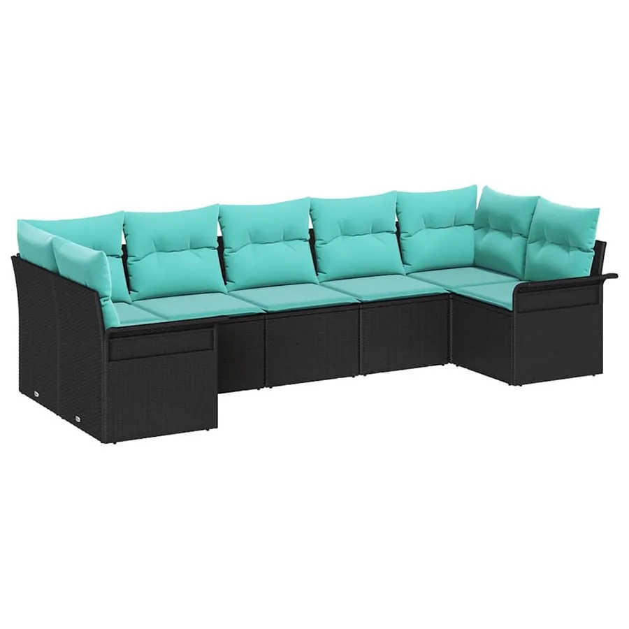 Ensemble de canapé de jardin 7 pcs Noir Poly rotin - 2