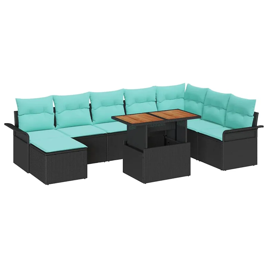 Ensemble de canapé de jardin 9 pcs Noir Poly rotin - 2
