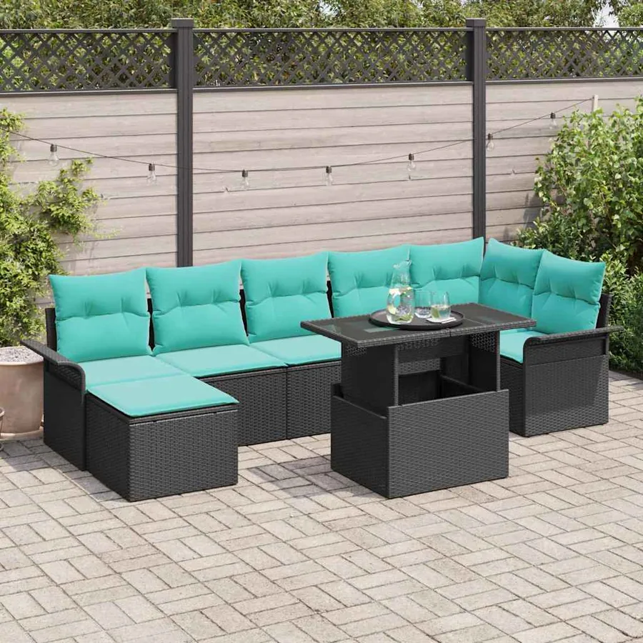 Ensemble de canapé de jardin 8 pcs Noir Poly Rattan