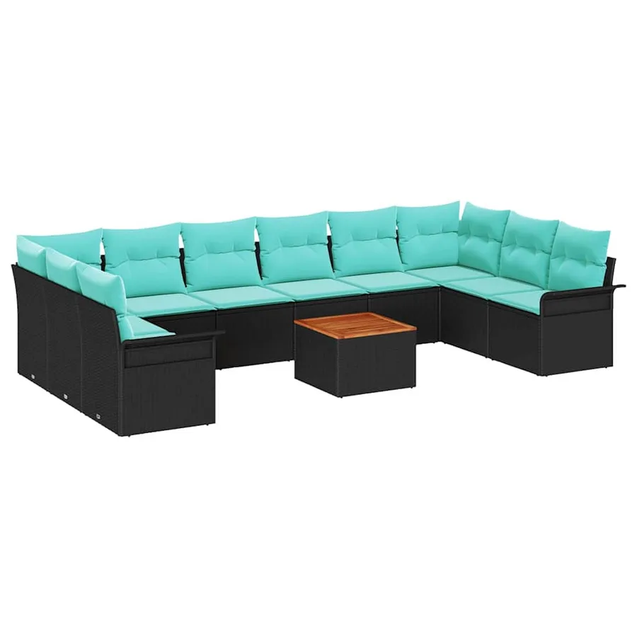 Ensemble de canapé de jardin 11 pcs Noir et turquoise polyrotin - 2