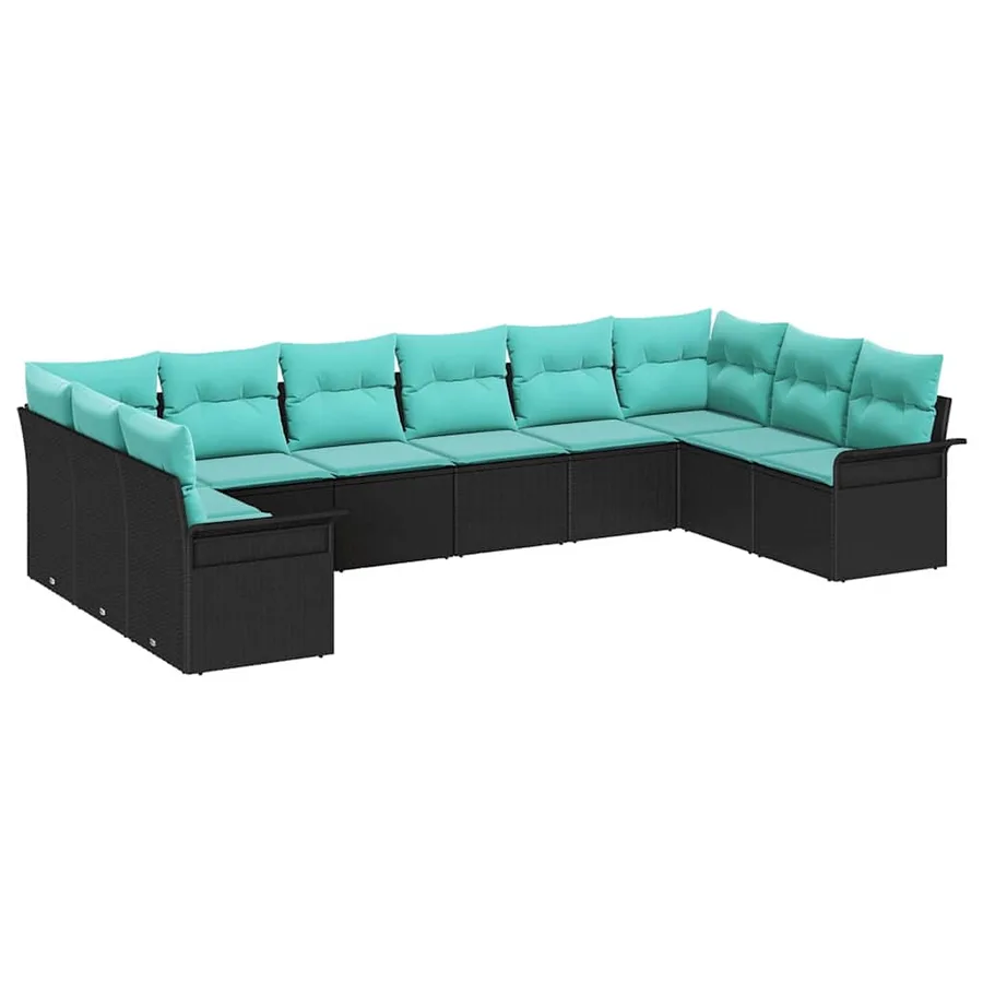 Ensemble de canapé de jardin 10 pcs Noir polyrotin - 2