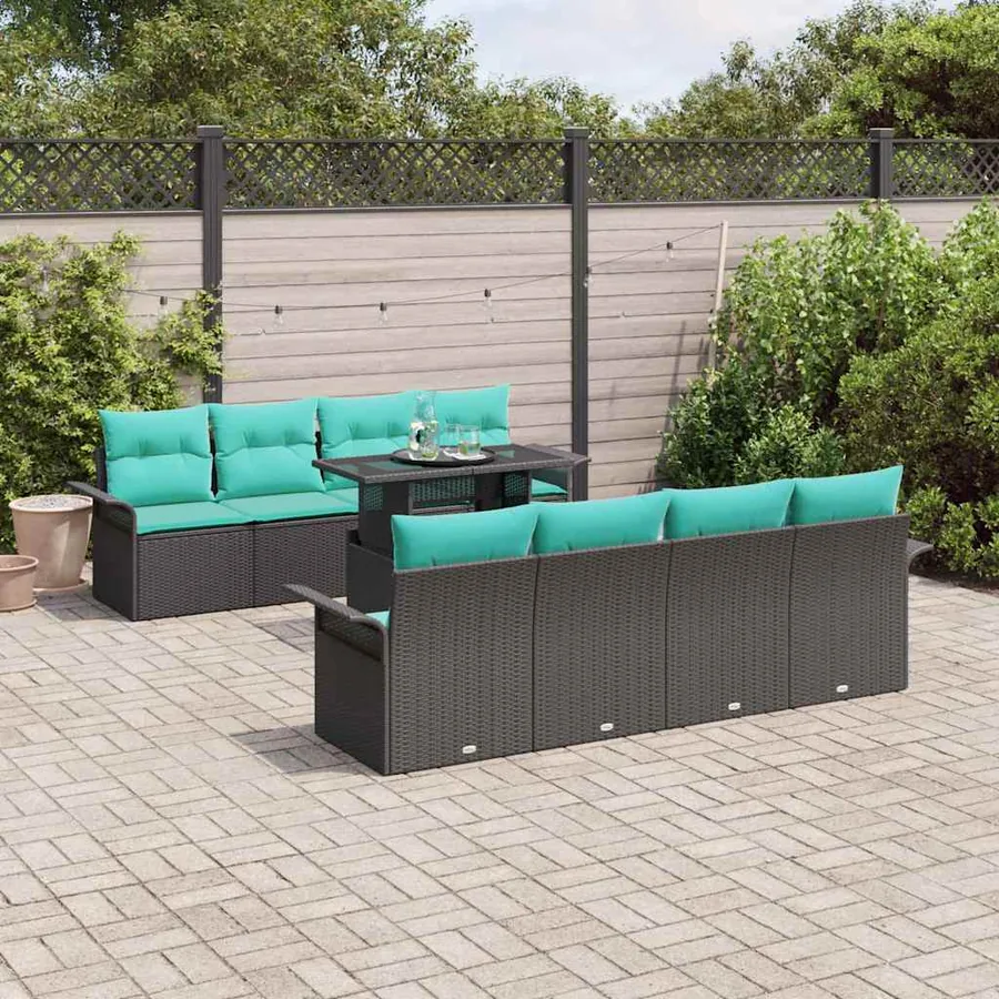 Ensemble de canapé de jardin 9 pcs Noir Poly Rattan