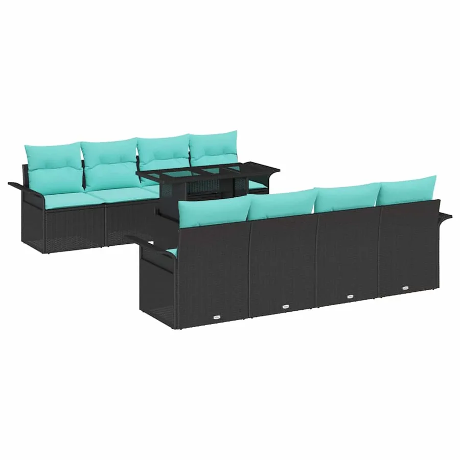 Ensemble de canapé de jardin 9 pcs Noir Poly Rattan - 2
