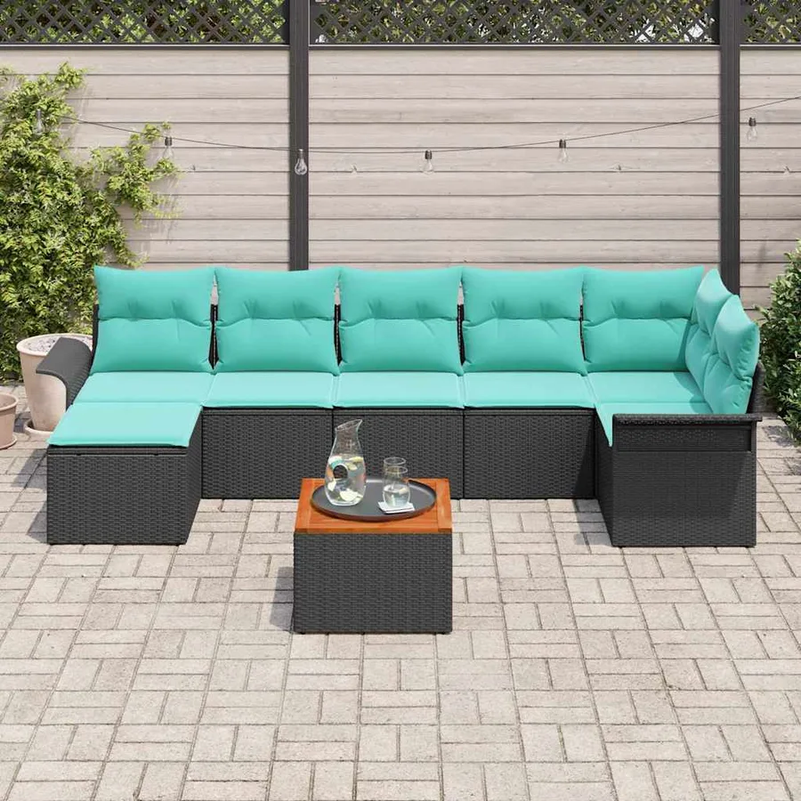 Ensemble de canapé de jardin 8 pcs Noir et turquoise polyrotin - 3