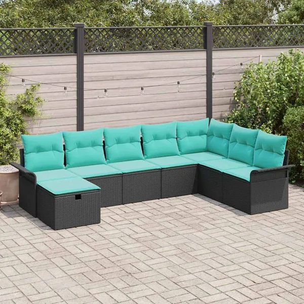 Ensemble de canapé de jardin avec coussin 8 pcs Noir Poly rotin