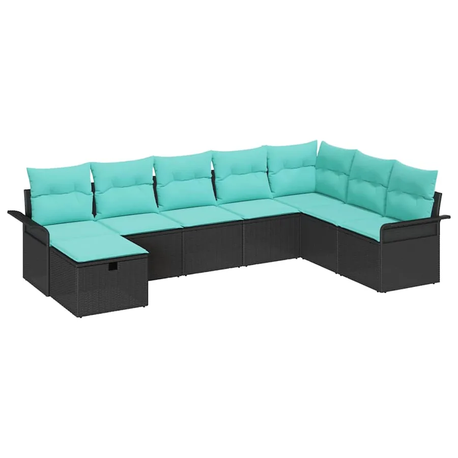 Ensemble de canapé de jardin avec coussin 8 pcs Noir Poly rotin - 2