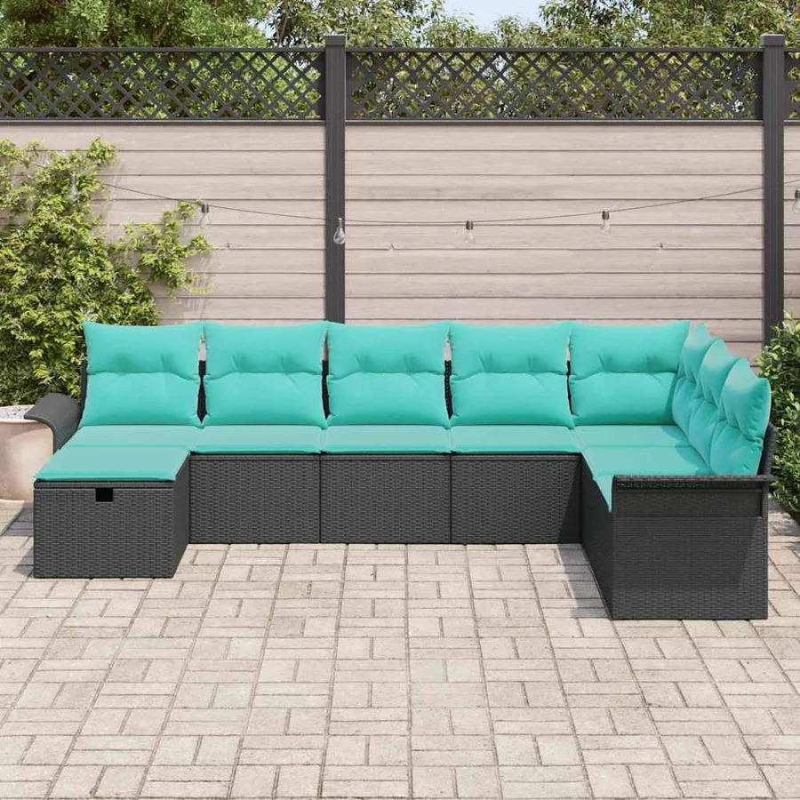 Ensemble de canapé de jardin avec coussin 8 pcs Noir Poly rotin - 3