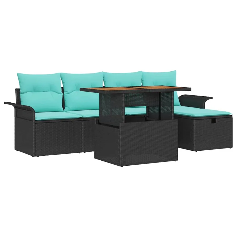 Ensemble de canapé de jardin 6 pcs Noir polyrotin - 2