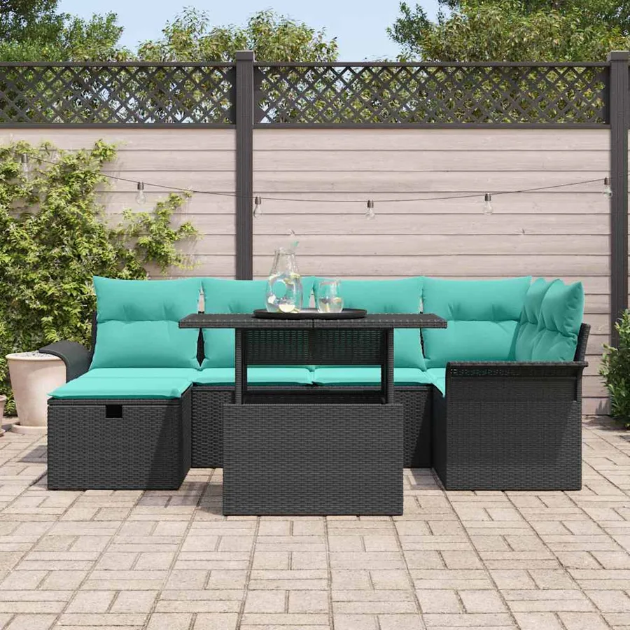 Ensemble de canapé de jardin avec coussin 7 pcs Noir Poly rotin - 3