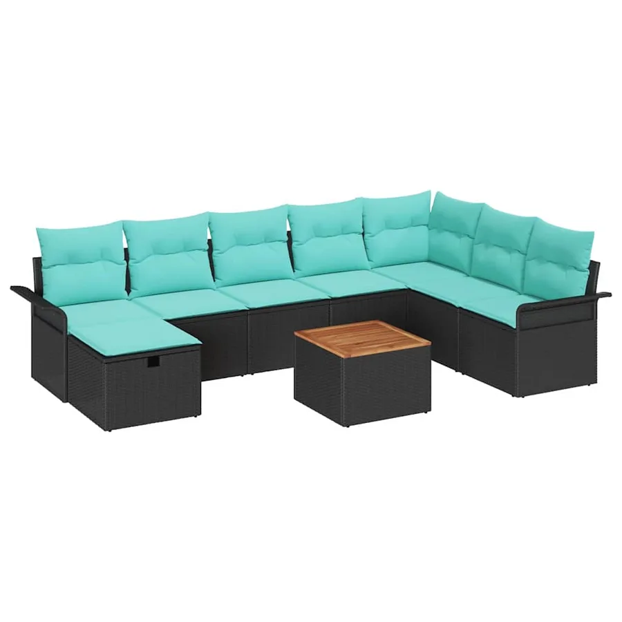 Ensemble de canapé de jardin avec coussin 9 pcs Noir Poly rotin - 2