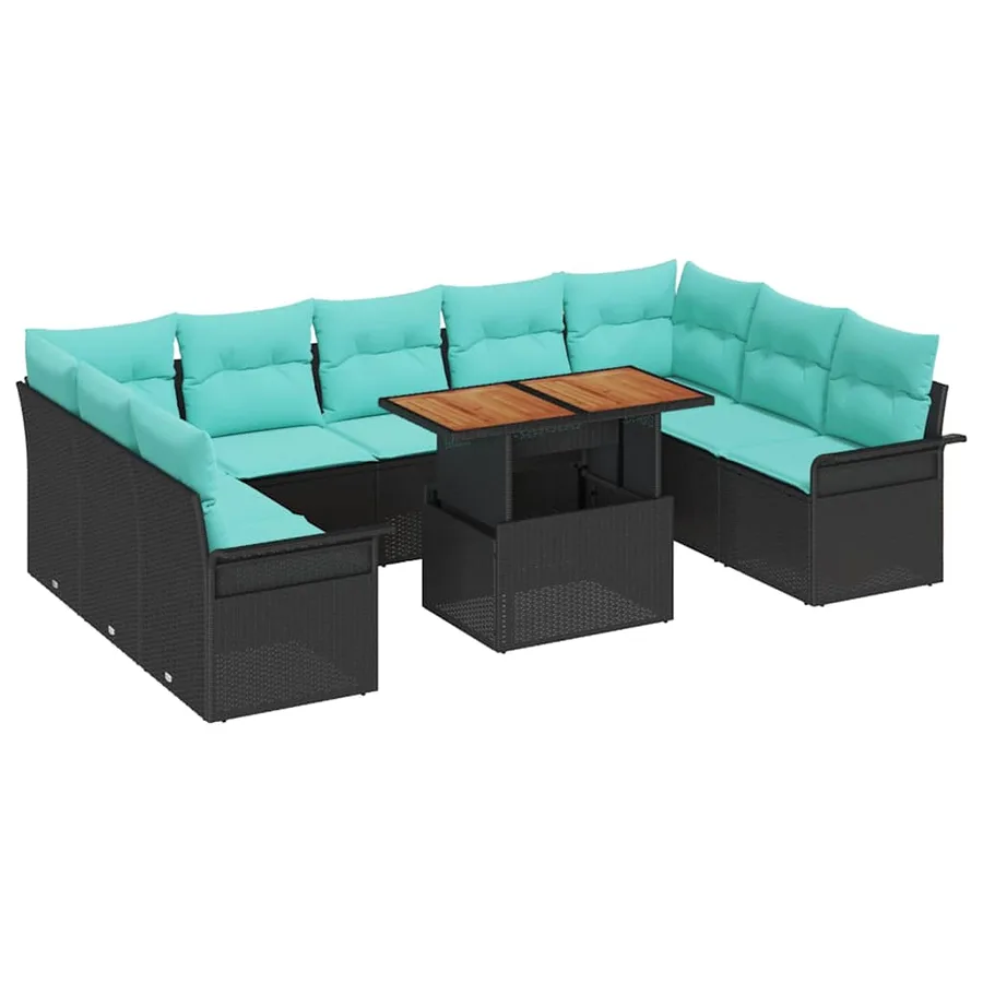 Ensemble de canapé de jardin 10 pcs Noir Poly rotin - 2