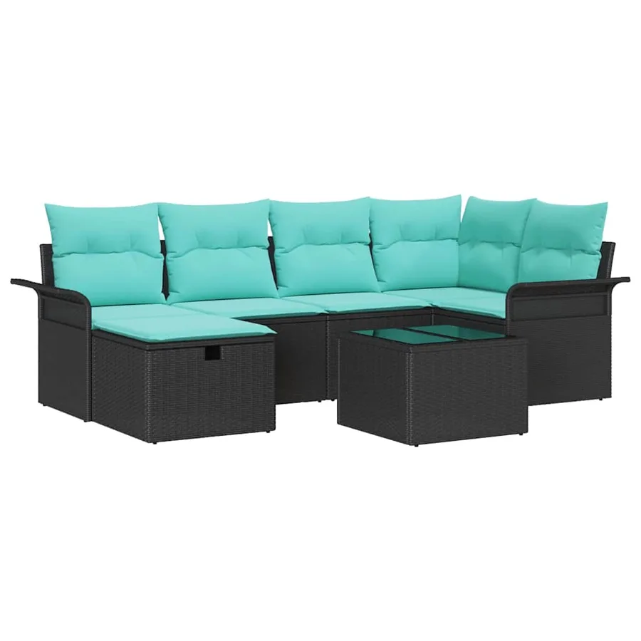 Ensemble de canapé de jardin avec coussin 7 pcs Noir Poly rotin - 2