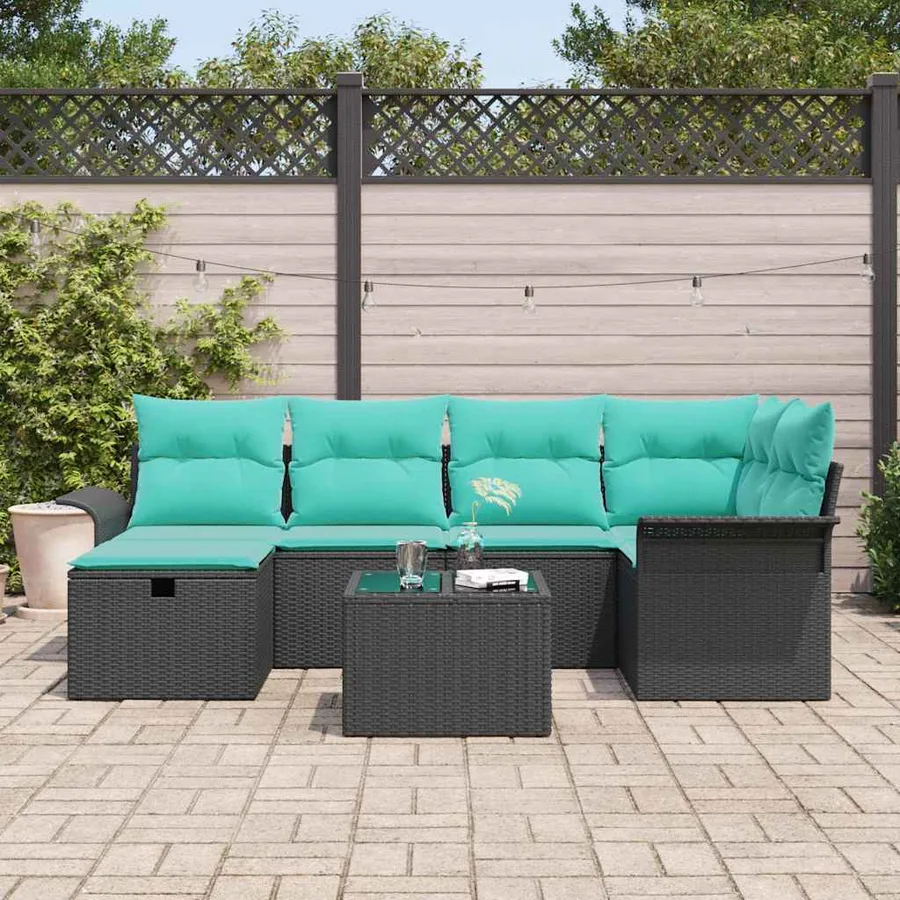 Ensemble de canapé de jardin avec coussin 7 pcs Noir Poly rotin - 3