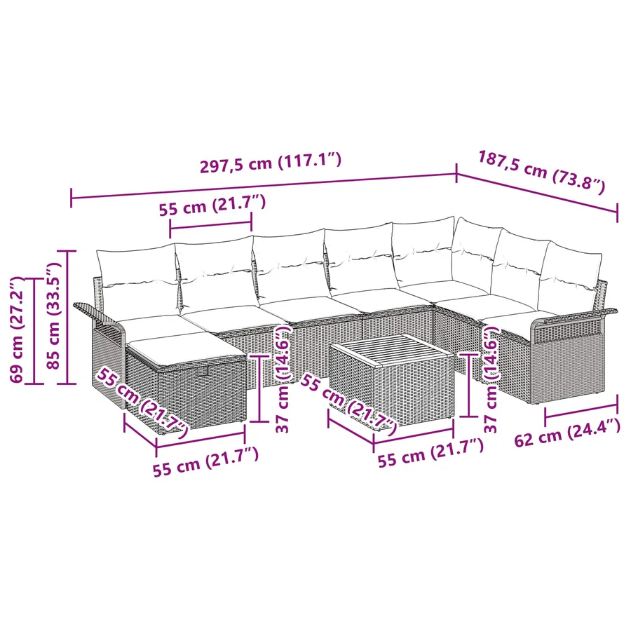 Ensemble de canapé de jardin avec coussin 9 pcs Noir polyrotin - 11