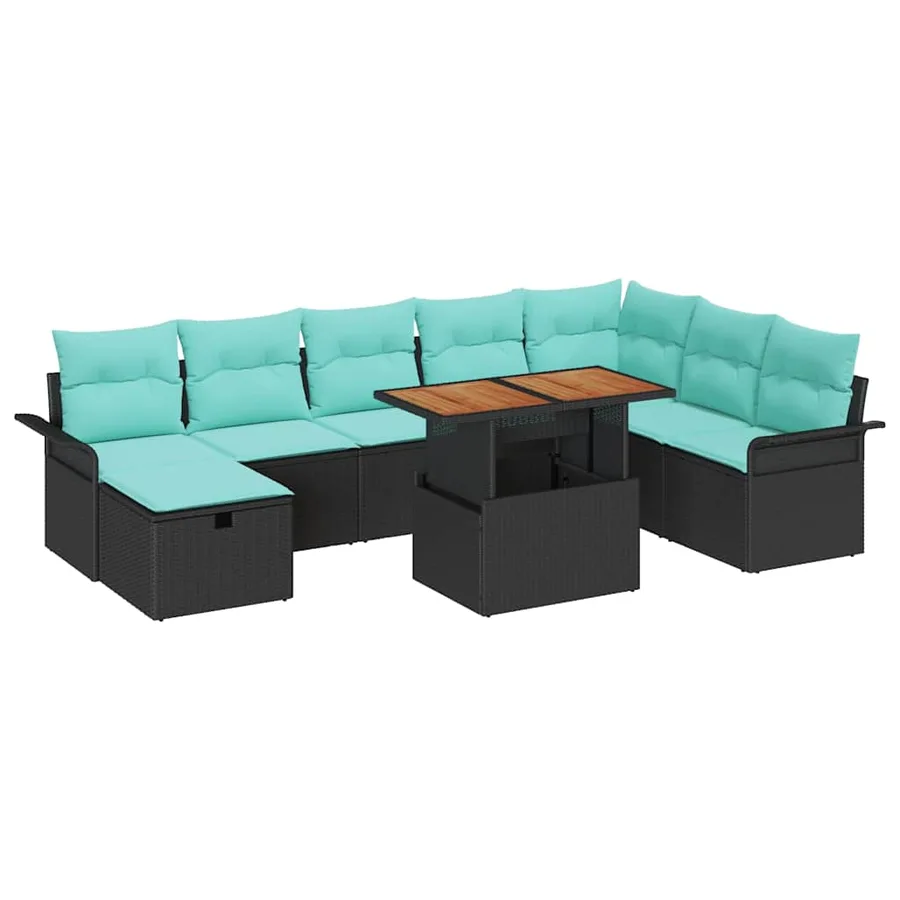 Ensemble de canapé de jardin 9 pcs Noir polyrotin - 2