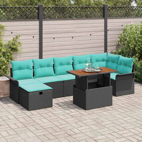 Ensemble de canapé de jardin 8 pcs Noir polyrotin