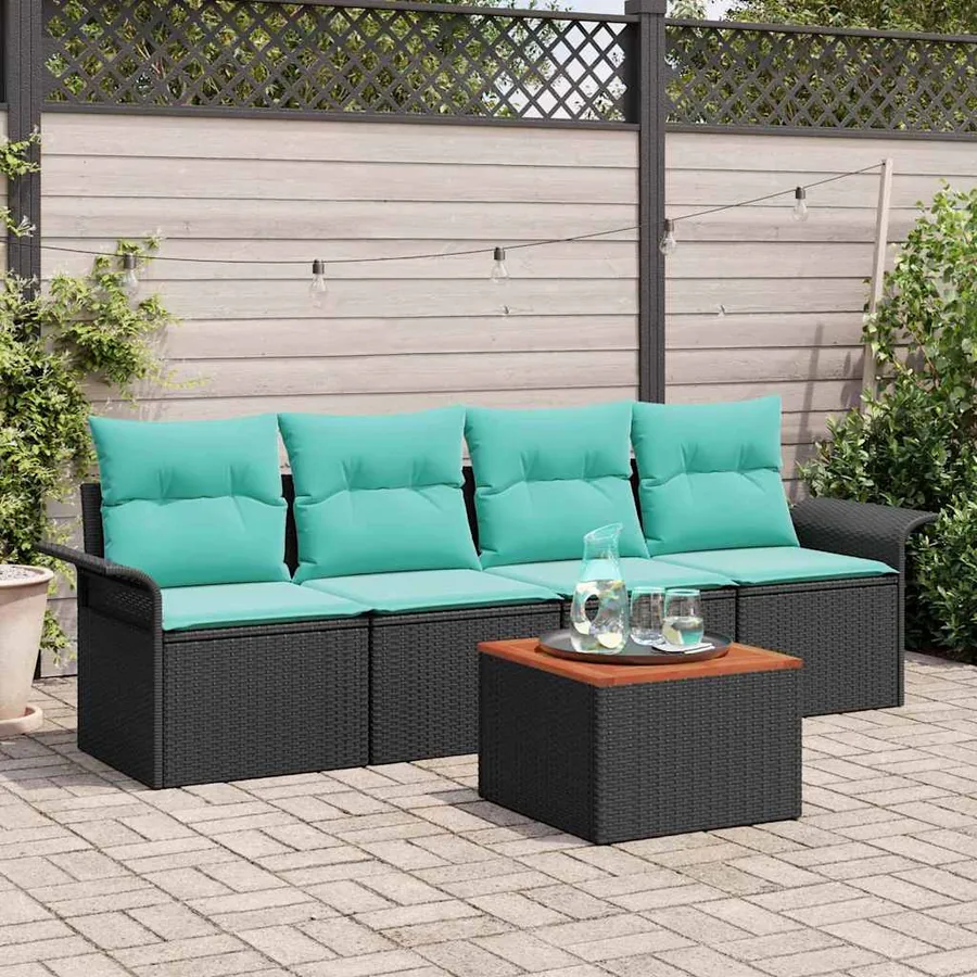 Ensemble de canapé de jardin avec coussin 5 pcs Noir polyrotin