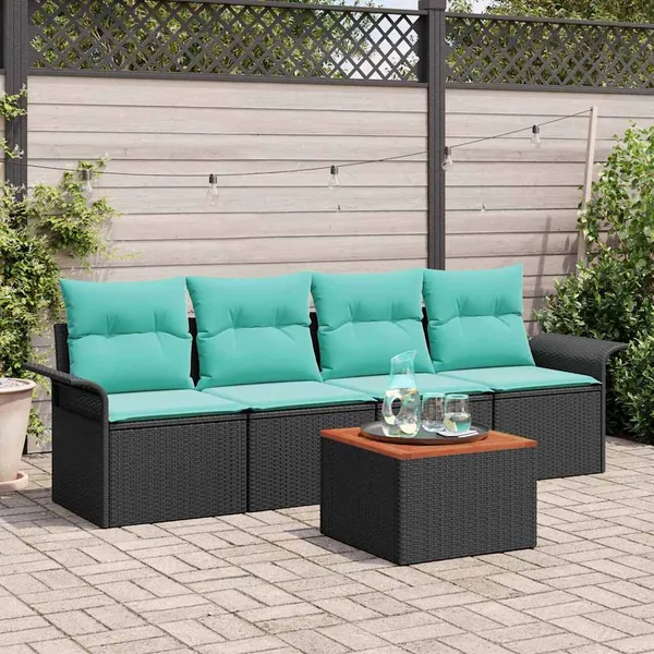 Ensemble de canapé de jardin avec coussin 5 pcs Noir polyrotin