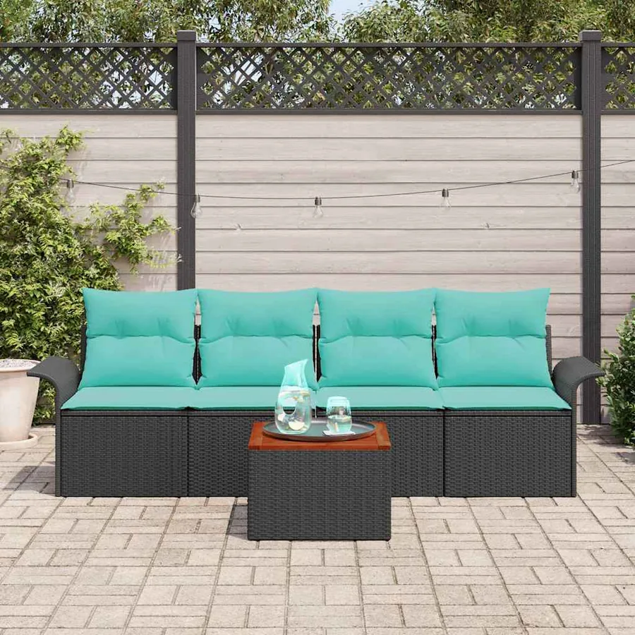 Ensemble de canapé de jardin avec coussin 5 pcs Noir polyrotin - 3