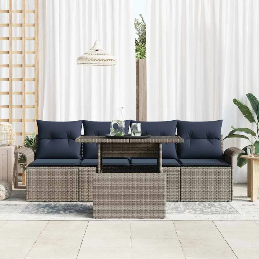 Ensemble de canapé de jardin avec coussin 5 pcs Gris Poly rotin - 3