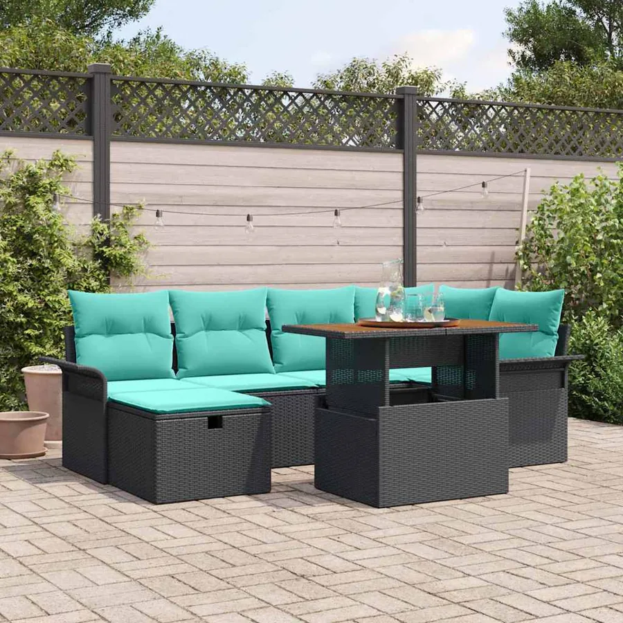Ensemble de canapé de jardin 7 pcs Noir polyrotin