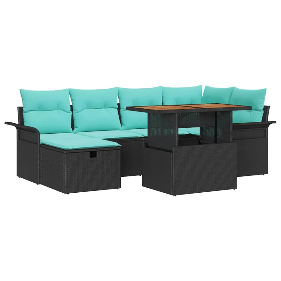 Ensemble de canapé de jardin 7 pcs Noir polyrotin - 2