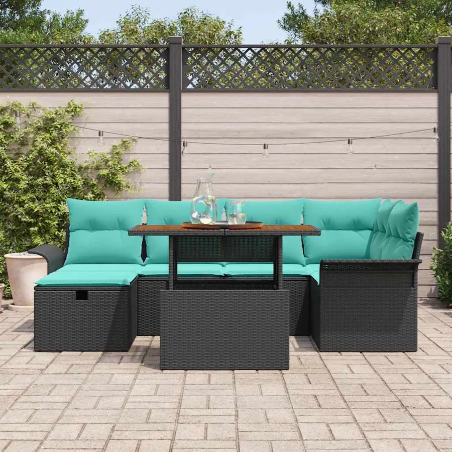 Ensemble de canapé de jardin 7 pcs Noir polyrotin - 3