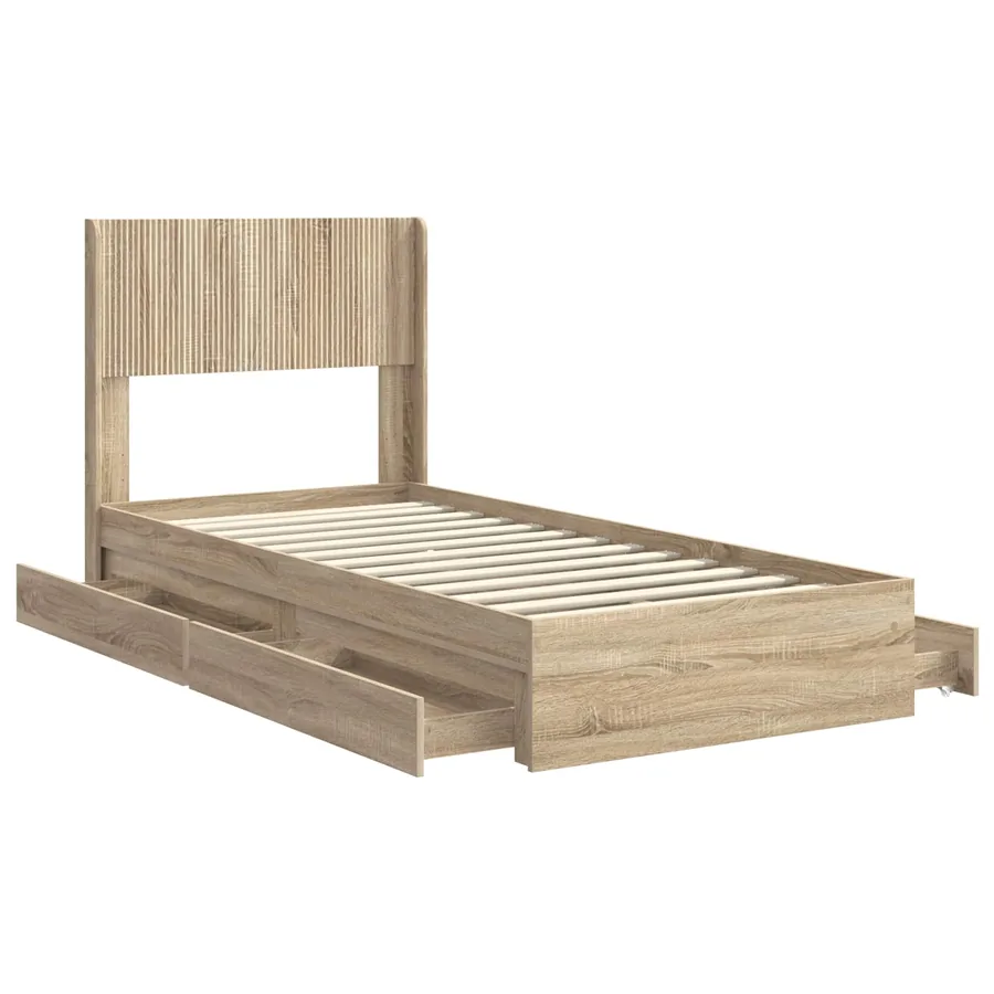 Cadre de lit avec rangement et tête de lit Chêne Sonoma - 5