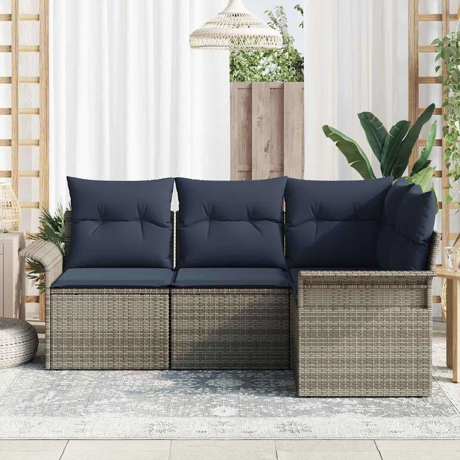 Ensemble de canapé de jardin avec stockage 4 pcs Gris polyrotin - 3