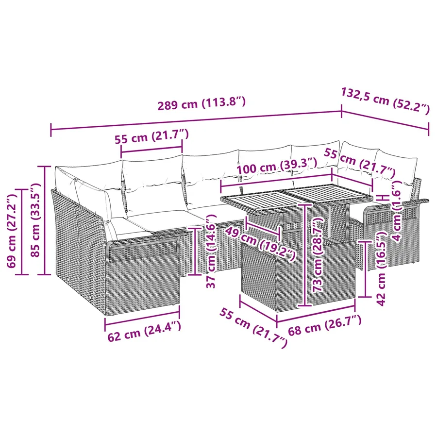 Ensemble de canapé de jardin 8 pcs Gris Poly rotin - 15