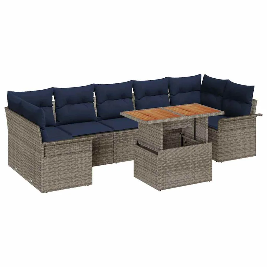Ensemble de canapé de jardin 8 pcs Gris Poly rotin - 2