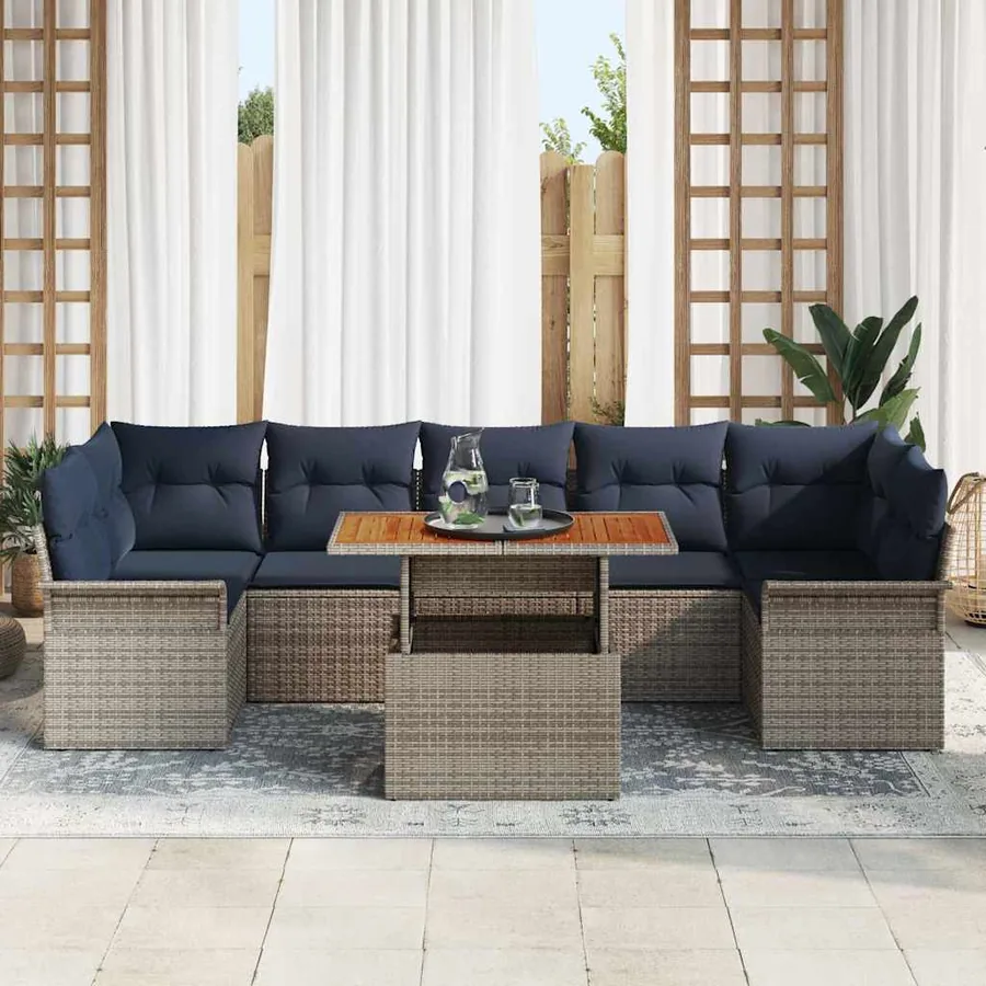 Ensemble de canapé de jardin 8 pcs Gris Poly rotin - 3