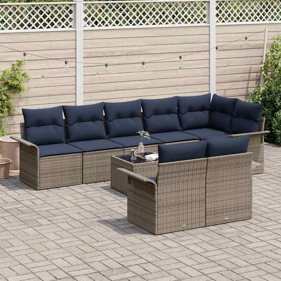 Ensemble de canapé de jardin avec stockage 9 pcs Gris polyrotin - 3