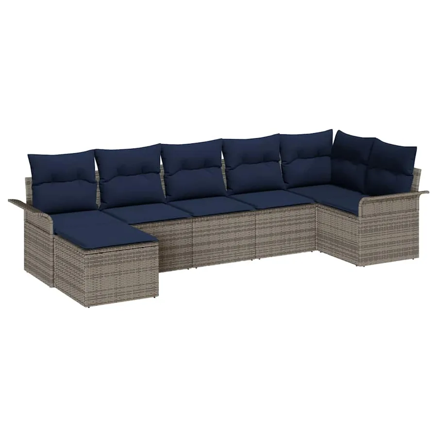 Ensemble de canapé de jardin 7 pcs Gris clair polyrotin - 2