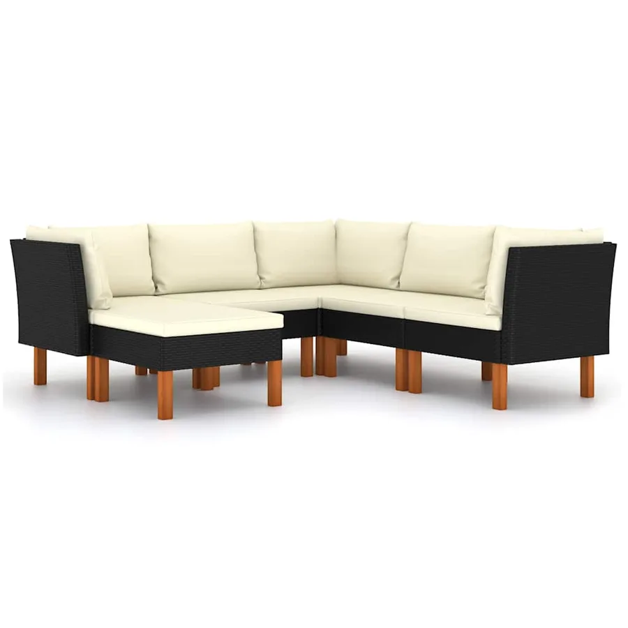Salon de jardin 6 pcs avec coussins Résine tressée Noir - 4