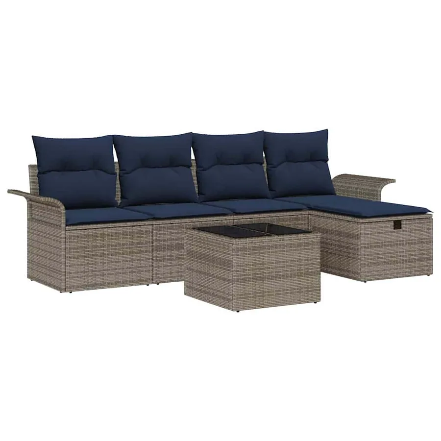 Ensemble de canapé de jardin avec coussin 6 pcs Poly rotin - 2