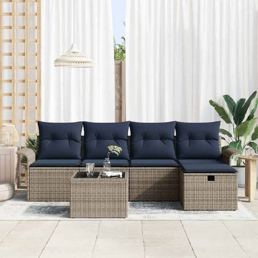Ensemble de canapé de jardin avec coussin 6 pcs Poly rotin - 3
