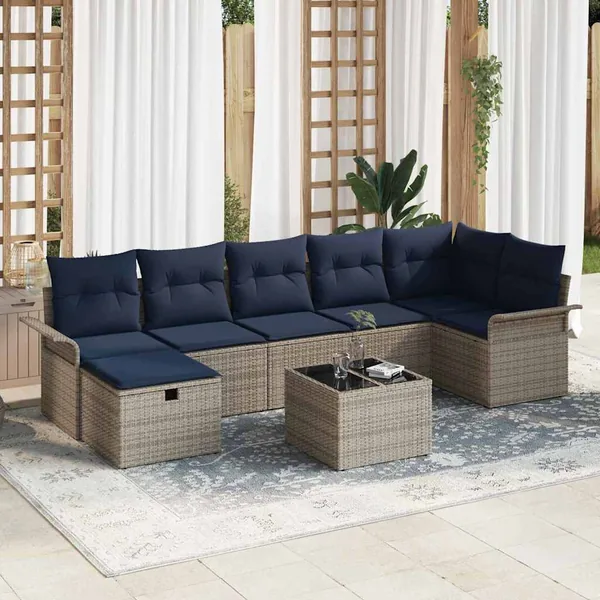 Ensemble de canapé de jardin avec coussin 8 pcs Gris Poly rotin