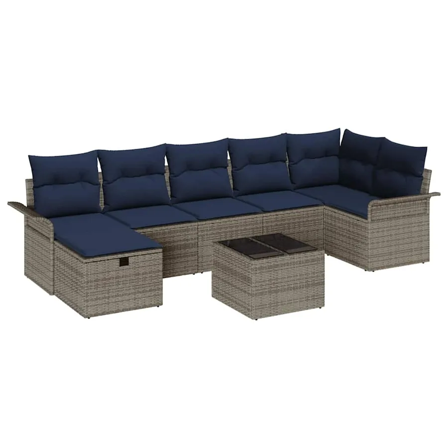 Ensemble de canapé de jardin avec coussin 8 pcs Gris Poly rotin - 2