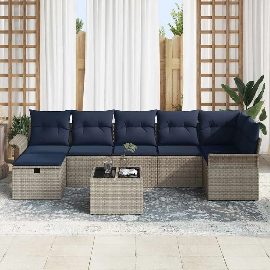Ensemble de canapé de jardin avec coussin 8 pcs Gris Poly rotin - 3