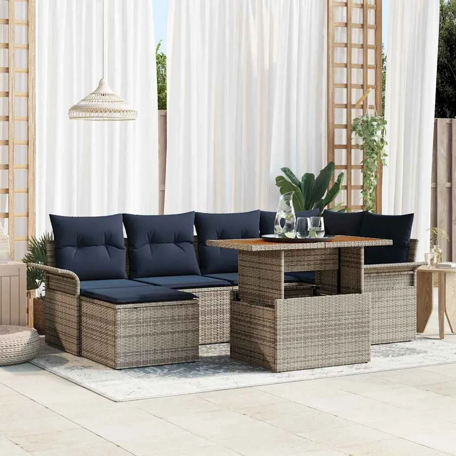 Ensemble de canapé de jardin 7 pcs Gris Poly rotin