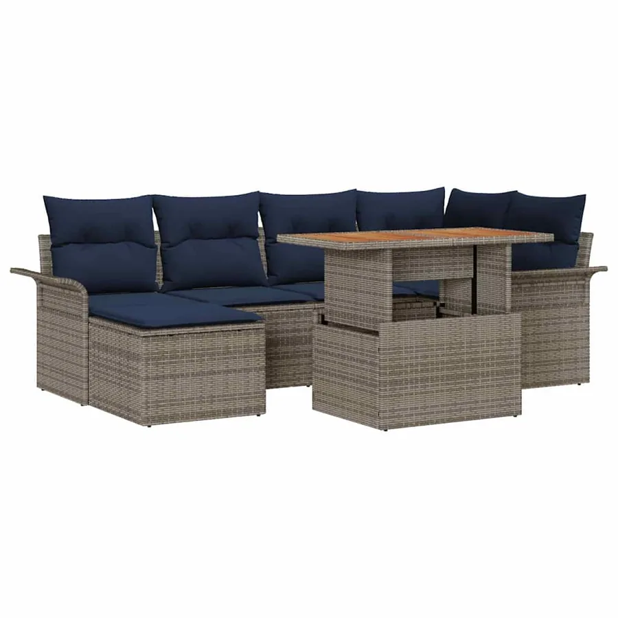 Ensemble de canapé de jardin 7 pcs Gris Poly rotin - 2